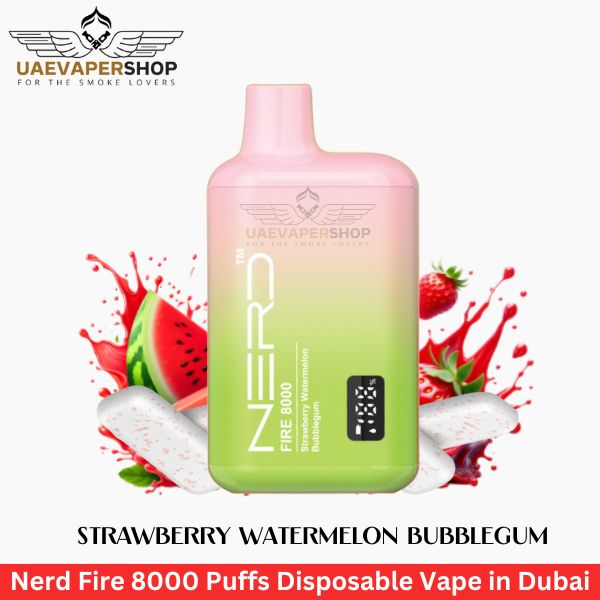 Nerd Fire 8000 Puffs Disposable Vape Strawberry Watermelon Bubblegum in Dubai - Uaevapershop in UAE