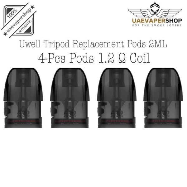 Uwell Tripod Replacement Pods 2ML Authentic Best Uae Vaper Shop Uwell TRIPOD Replacement Pods Features: 2mL Refillable Pod Capacity Side Fill System – 1.2ohm Coil Technology Magnetic Pod Connection