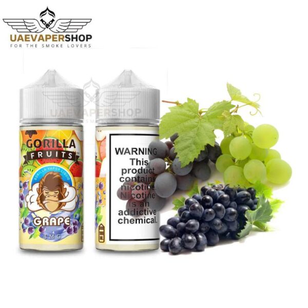 Gorilla Fruits Vape Juice Grape Buy 100ml Best Uae Vaper Shop Gorilla fruits grape ice Features: Flavor – Fruits Grape Bottle Size – 100 ML Nicotine Level- 3 MG