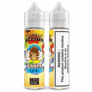 Gorilla fruit grape ice Available in two sizes of 60ml and 100ml Available in three nicotine strengths of 3mg grape ice vape juice in dubai https://uaevapershop.net/gorilla-fruit-grape-ice/
