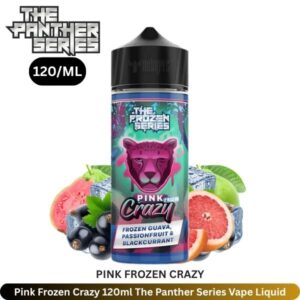 The Panther Series Pink Frozen Crazy 120ml Liquid – a wild mix of berries, cotton candy & icy menthol bliss.
