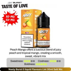 Nasty Burst E liquid Flavours List 30ml Peach Mango Salt Nic